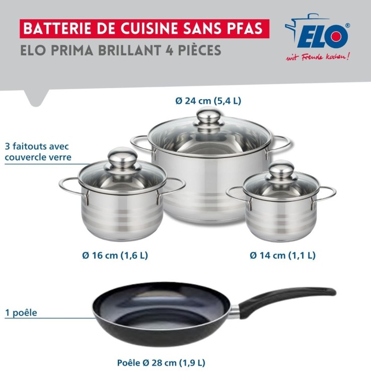 Batterie de cuisine Prima Brillant en aluminium et inox - 4 pièces - noire