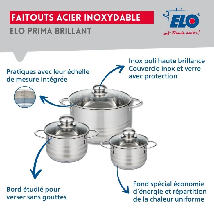 Batterie de cuisine Prima Brillant en aluminium et inox - 4 pièces - noire