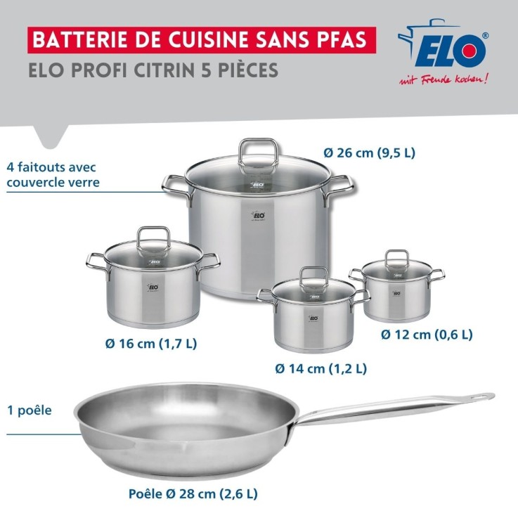 Batterie de cuisine Profi Citrin en inox - 5 pièces