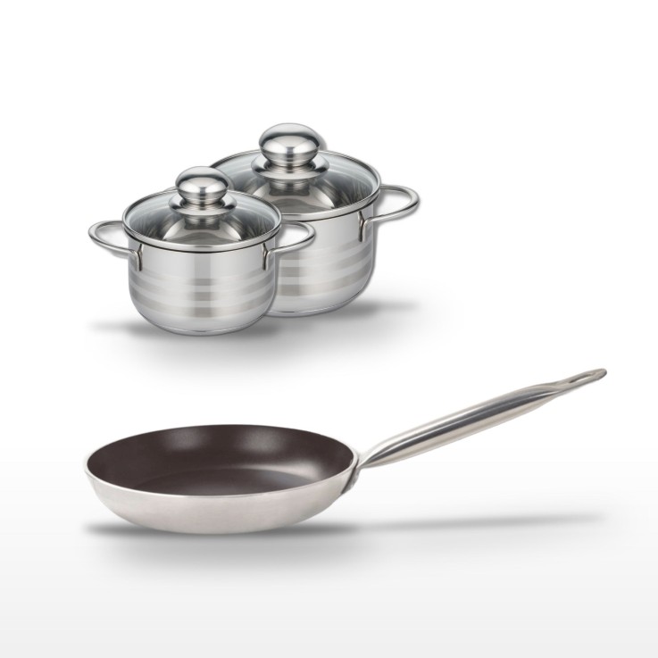 Batterie de cuisine Bistro Line en aluminium et inox - 28/14/16 cm - noire