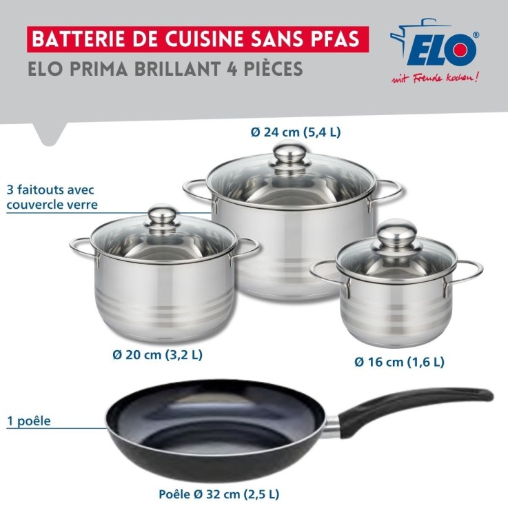 Batterie de cuisine Prima Brillant en aluminium et inox - 16/20/24/32 cm