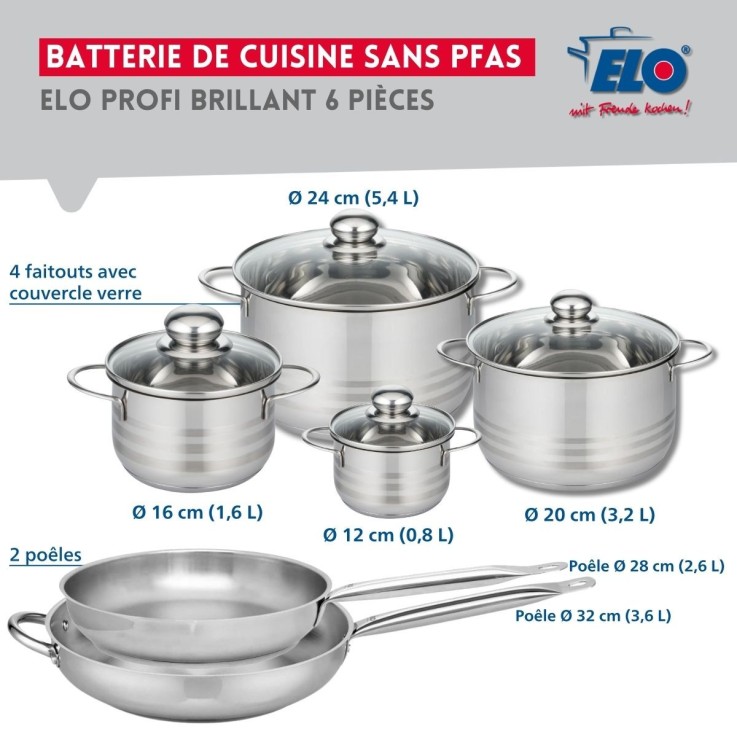 Batterie de cuisine Profi Brillant en inox - 12 à 32 cm