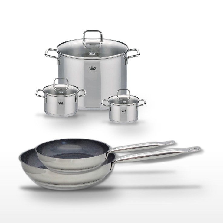 Batterie de cuisine Profi Therm Platinum en inox et verre - 5 pièces