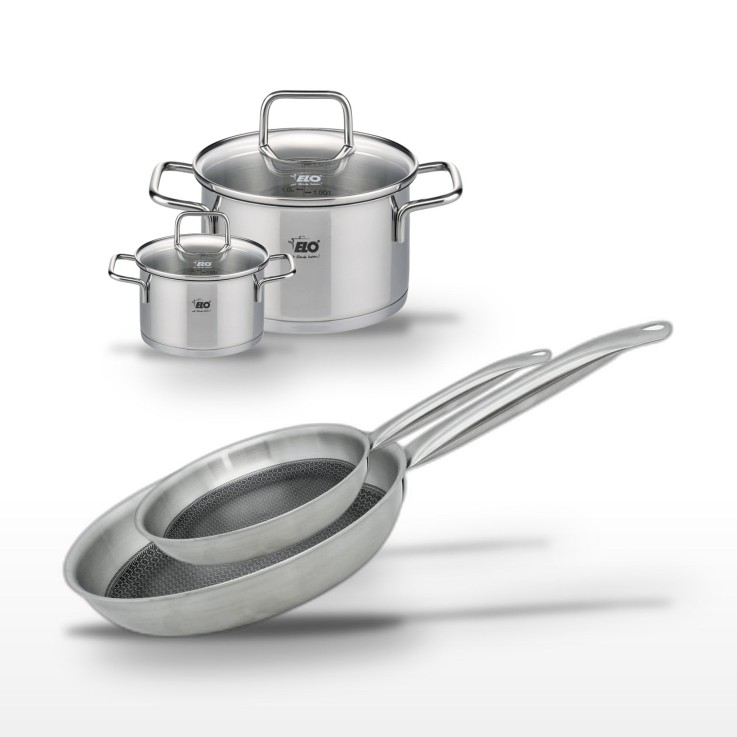 Batterie Relief Solution en inox - poêles 24/28 cm - faitouts 12/20 cm - noir