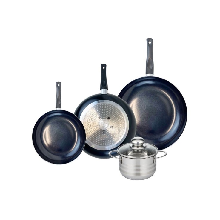 Batterie de cuisine Prima Brillant en aluminium et inox - 14, 20, 24 et 28 cm - noir
