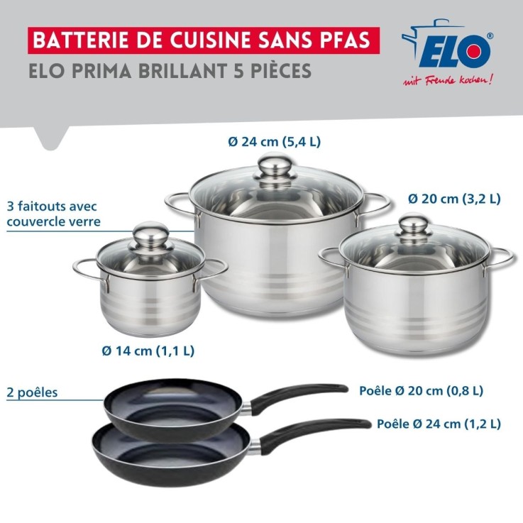 Batterie de cuisine Prima Brillant en aluminium et inox - 14, 20 et 24 cm
