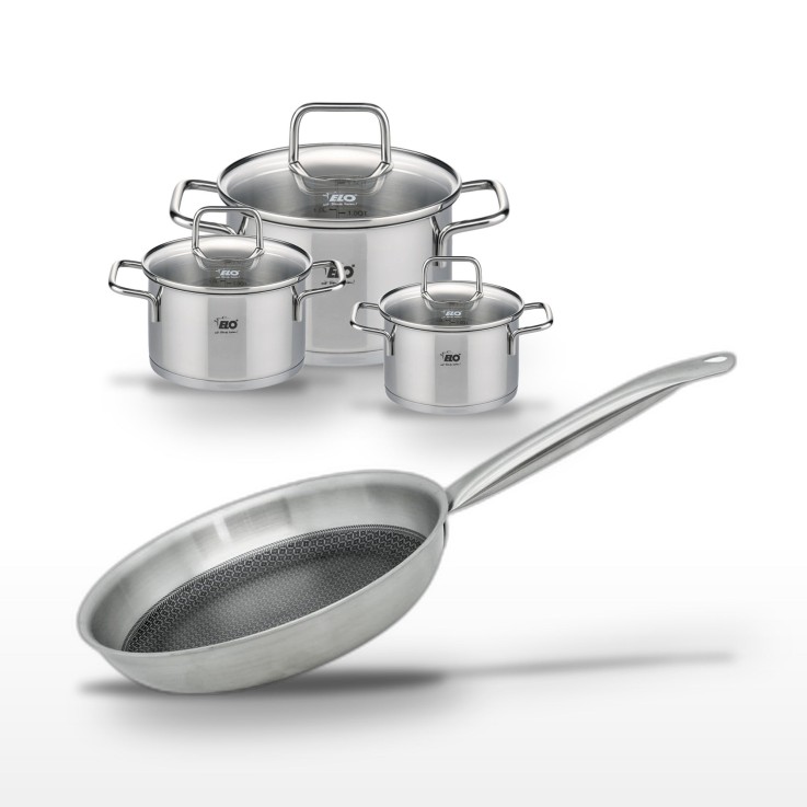 Batterie de cuisine Relief Solution en inox - poêle 28 cm - 3 faitouts