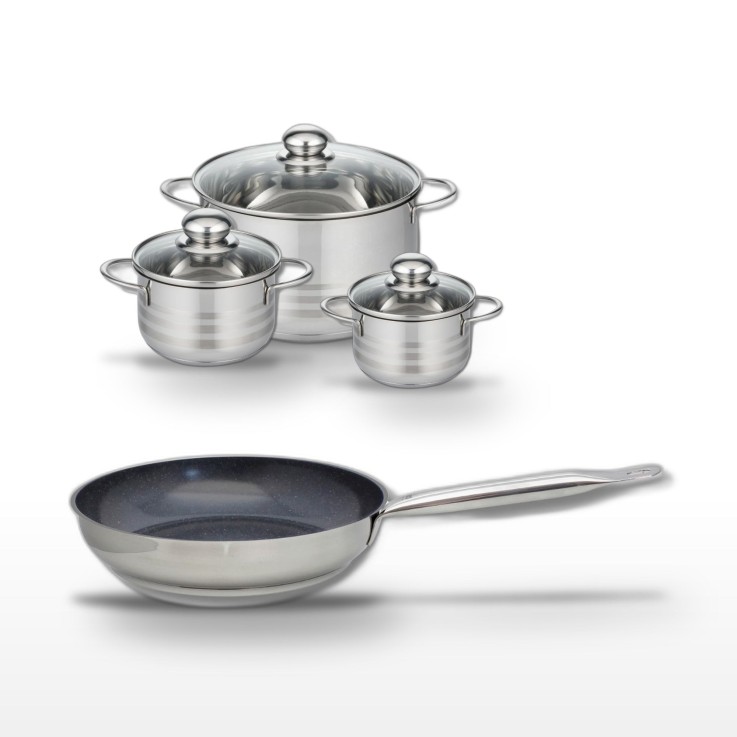 Batterie de cuisine en inox - 12, 14, 20 et 24 cm - grise