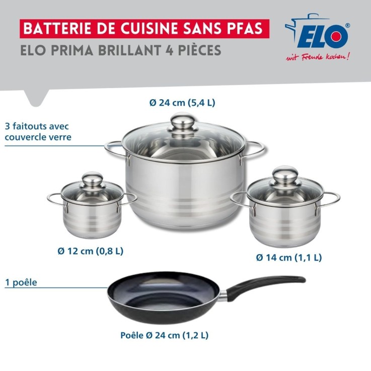 Batterie de cuisine Prima Brillant en aluminium et inox - 12/14/24 cm - noire