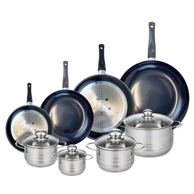 Batterie de cuisine Prima Brillant en aluminium et inox - 8 pièces - noire