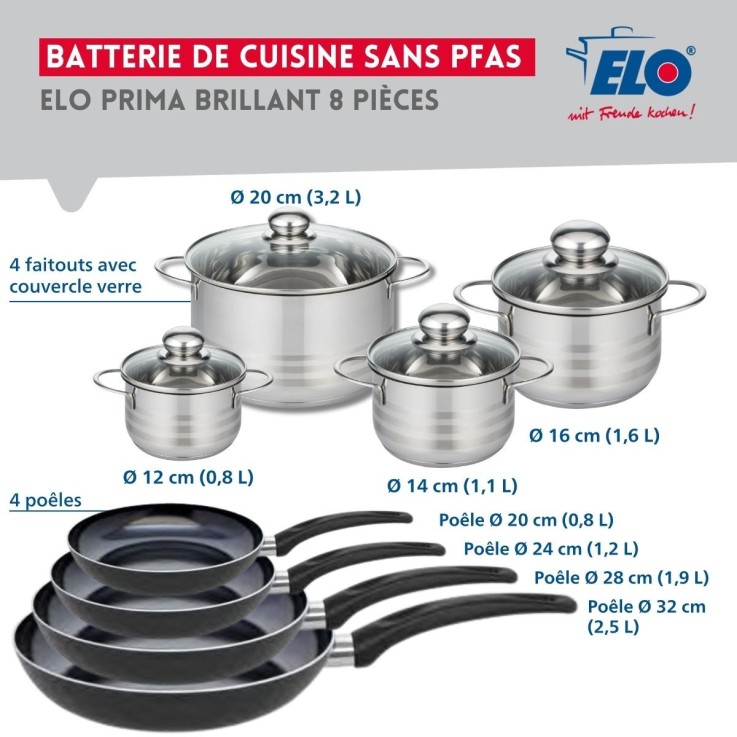 Batterie de cuisine Prima Brillant en aluminium et inox - 8 pièces - noire