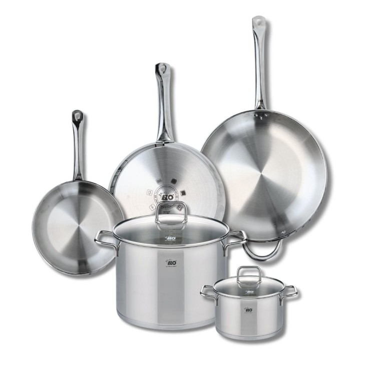 Batterie de cuisine Profi Citrin en inox - 3 poêles et 2 faitouts
