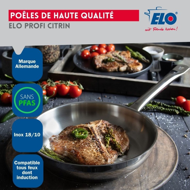 Batterie de cuisine Profi Citrin en inox - 3 poêles et 2 faitouts