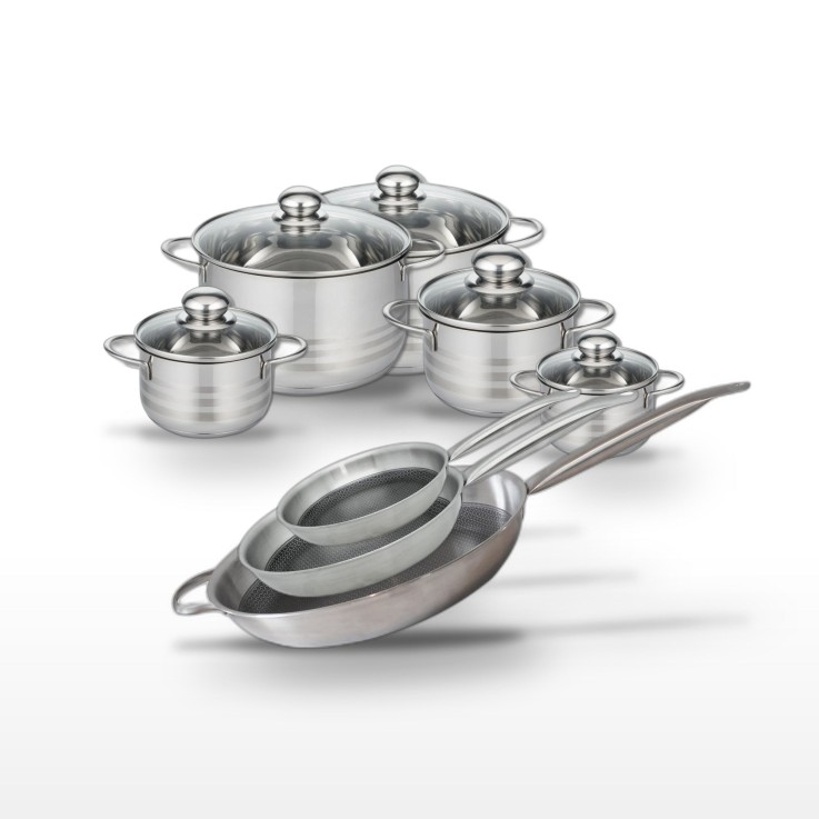 Batterie de cuisine Relief Solution en inox - faitouts et poêles