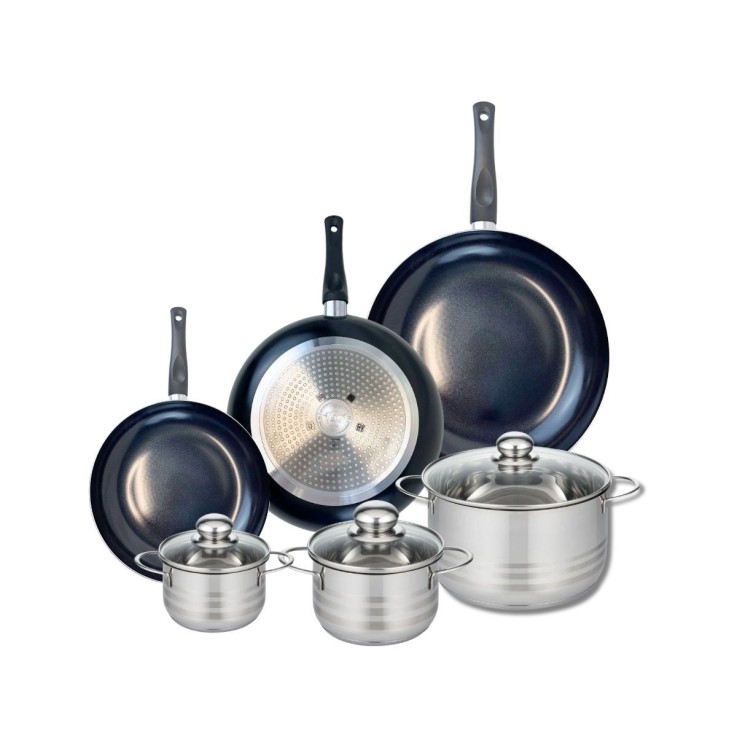 Batterie de cuisine Prima Brillant en aluminium et inox - 6 pièces - noire