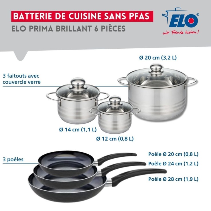 Batterie de cuisine Prima Brillant en aluminium et inox - 6 pièces - noire
