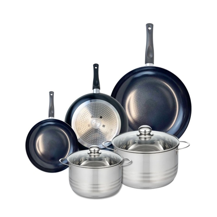 Batterie de cuisine Prima Brillant en aluminium et inox - 20/24/32 cm - noire