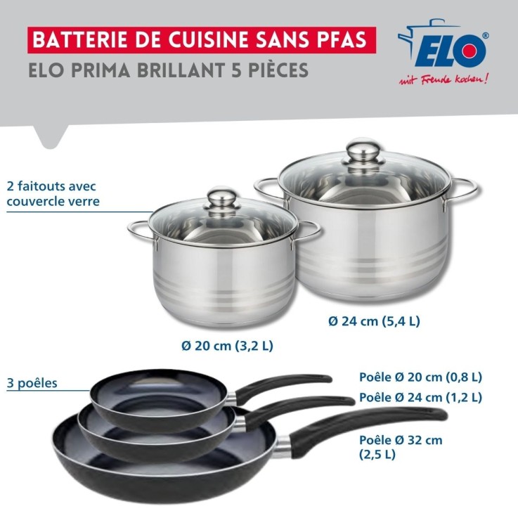 Batterie de cuisine Prima Brillant en aluminium et inox - 20/24/32 cm - noire