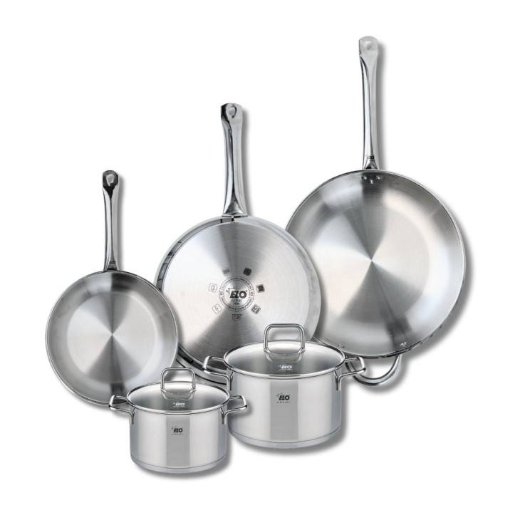 Batterie de cuisine Profi Citrin en inox - 3 poêles et 2 faitouts