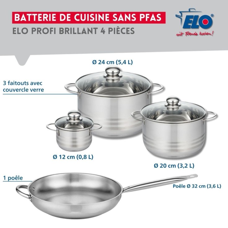 Batterie de cuisine Profi Brillant en inox - 32, 12, 20, 24 cm
