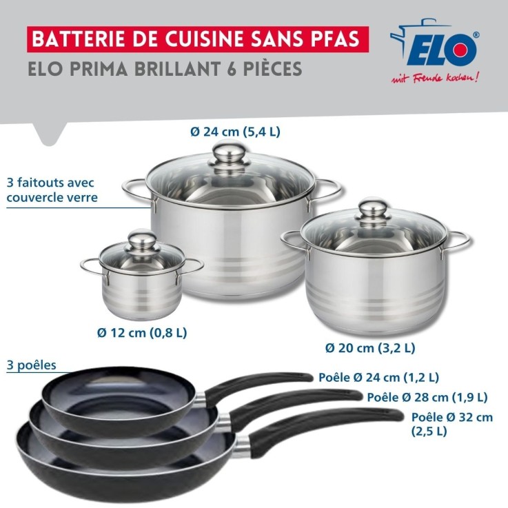 Batterie de cuisine Prima Brillant en aluminium et inox - 6 pièces
