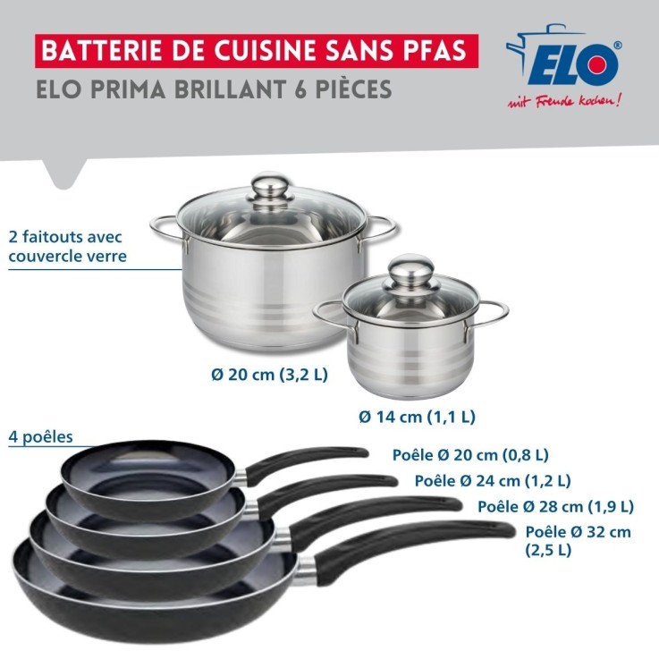 Batterie de cuisine Prima Brillant en aluminium et inox - 6 pièces