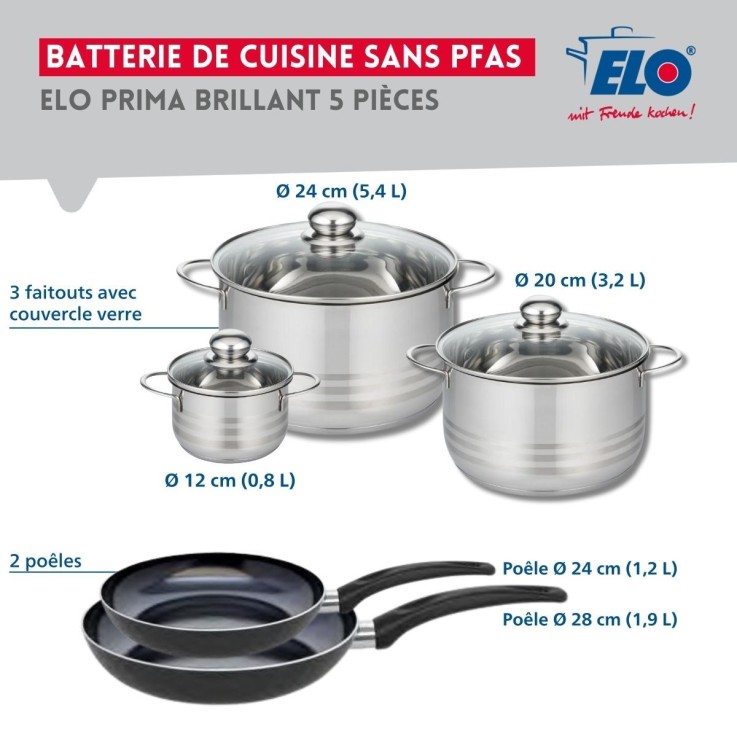 Batterie de cuisine Prima Brillant en aluminium et inox - 5 pièces - noir