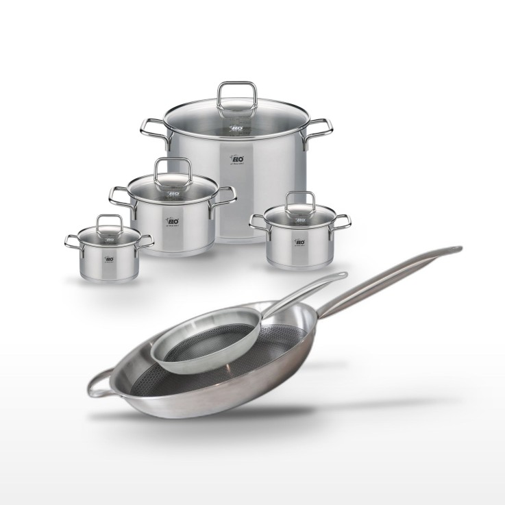 Batterie de cuisine Relief Solution en inox - 6 pièces - 24/32 cm - gris
