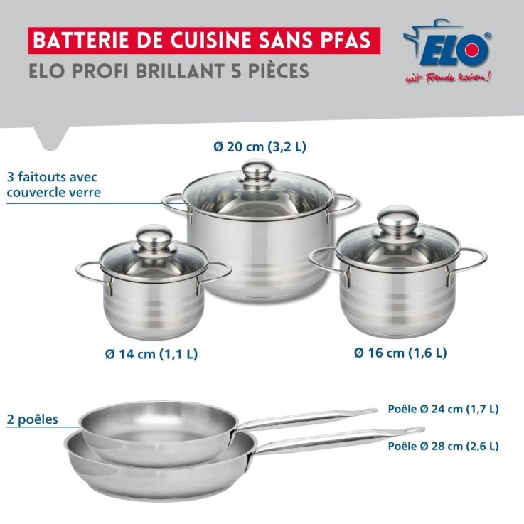 Batterie de cuisine Profi Brillant en inox - 24/28 cm et 14/16/20 cm