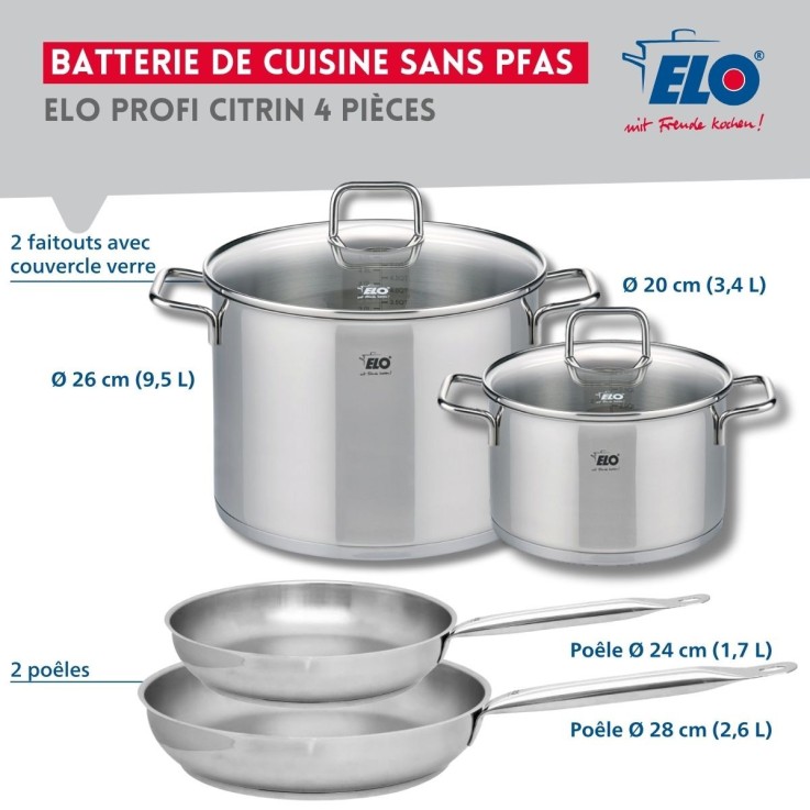 Batterie de cuisine Profi Citrin en inox - 20 à 28 cm - grise