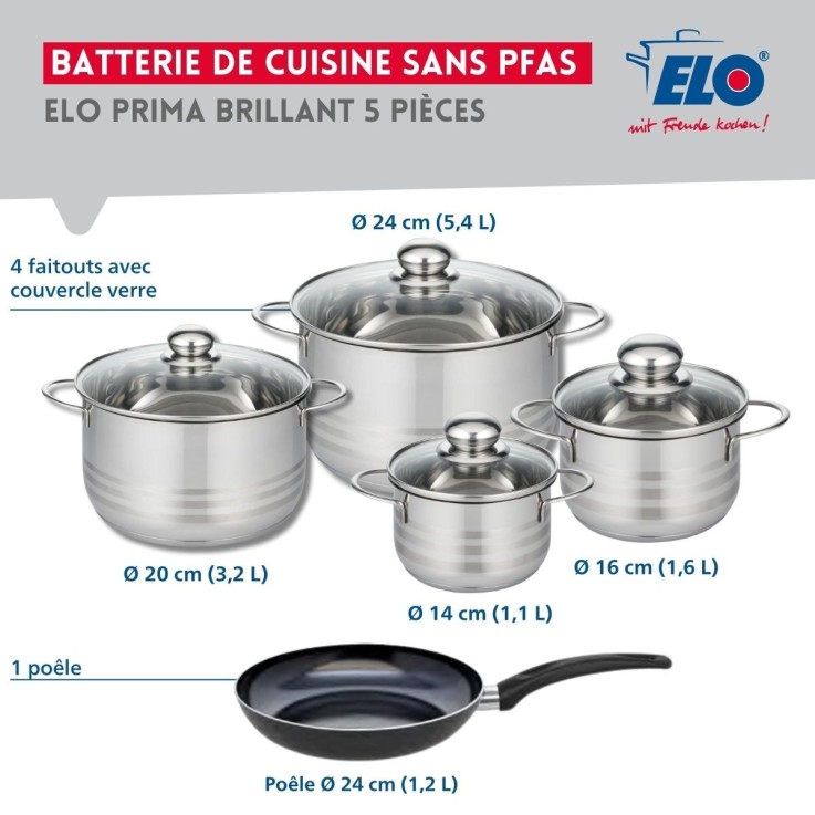 Batterie de cuisine Prima Brillant en inox et aluminium - 5 pièces - noire