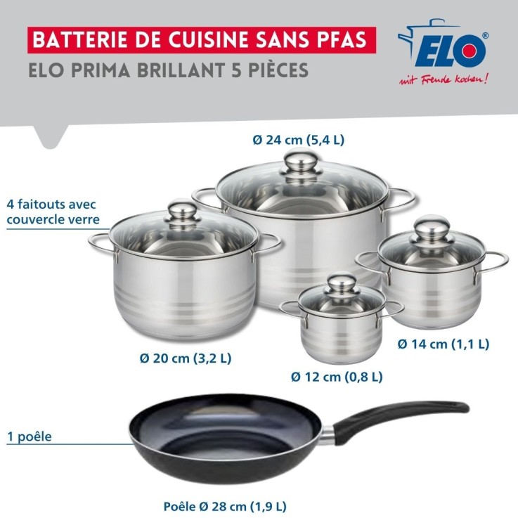 Batterie de cuisine Prima Brillant en aluminium et inox - 5 pièces - noir