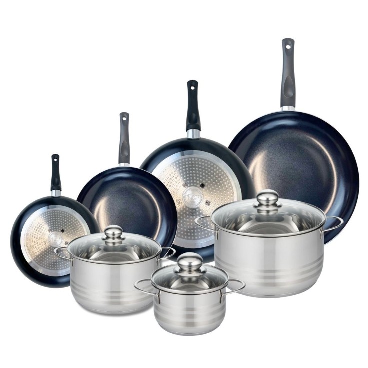 Batterie de cuisine Prima Brillant en aluminium et inox - 10 pièces - noir