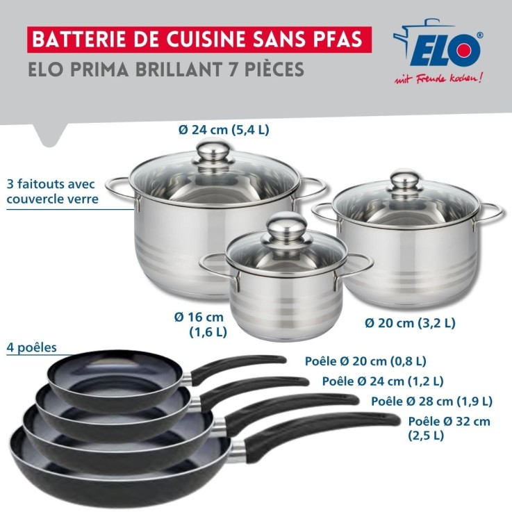 Batterie de cuisine Prima Brillant en aluminium et inox - 10 pièces - noir