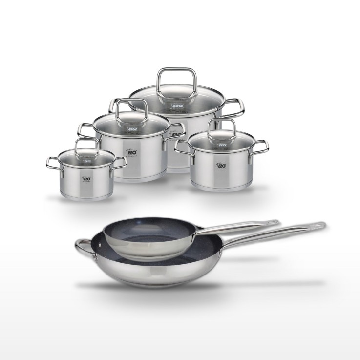 Lot de 2 poêles Profi Therm Platinum et 4 faitouts Citrin en inox - 24 et 32 cm - 12 à 20 cm