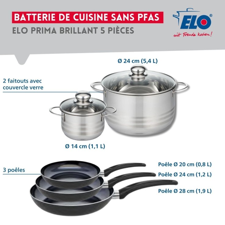 Batterie de cuisine Prima Brillant en aluminium et inox - 5 pièces - noir