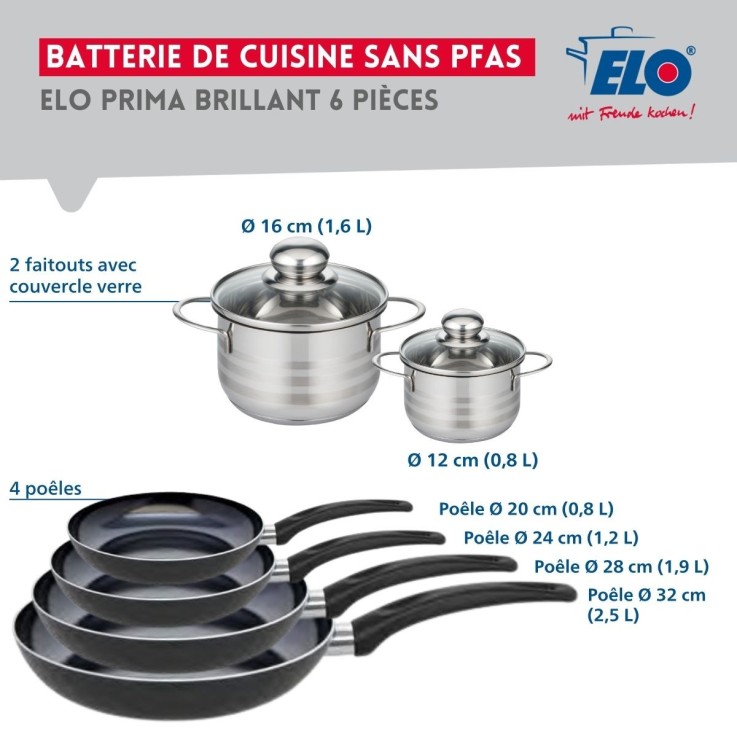 Batterie de cuisine Prima Brillant en aluminium et inox - 6 pièces - noire