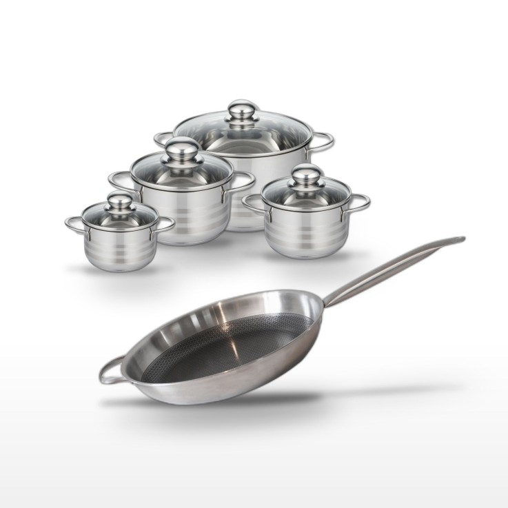 Batterie de cuisine Relief Solution en inox et aluminium - 5 pièces - gris
