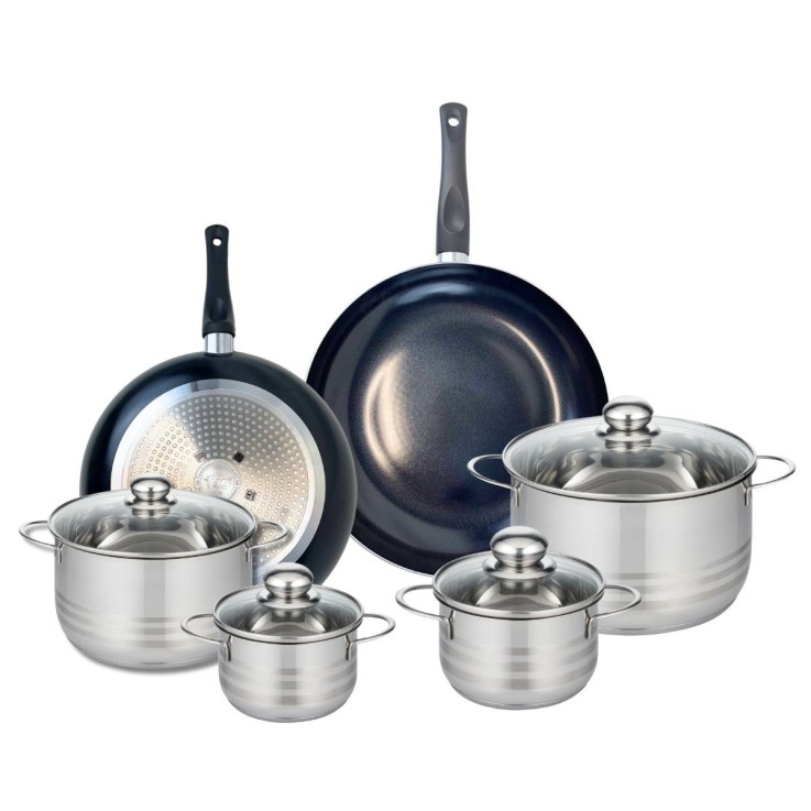 Batterie de cuisine Prima Brillant en aluminium et inox - 6 pièces - noire