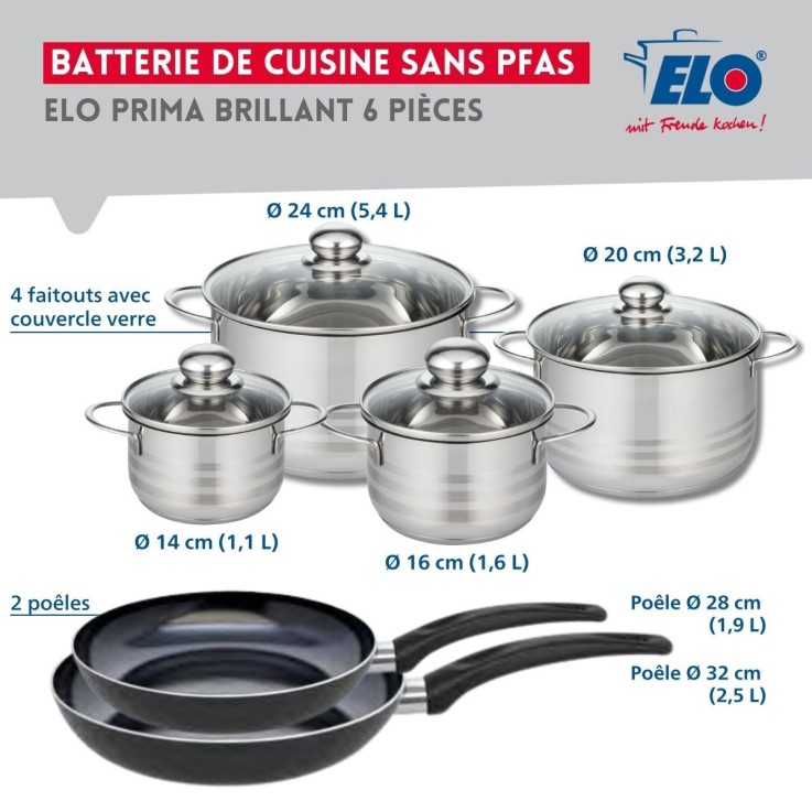 Batterie de cuisine Prima Brillant en aluminium et inox - 6 pièces - noire