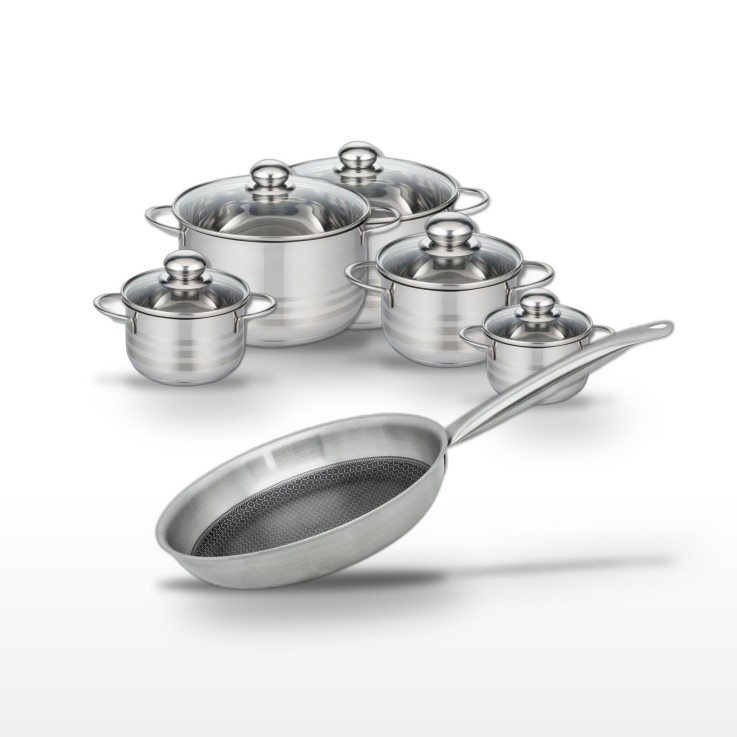 Batterie de cuisine Relief Solution en inox - 6 pièces - poêle 28 cm