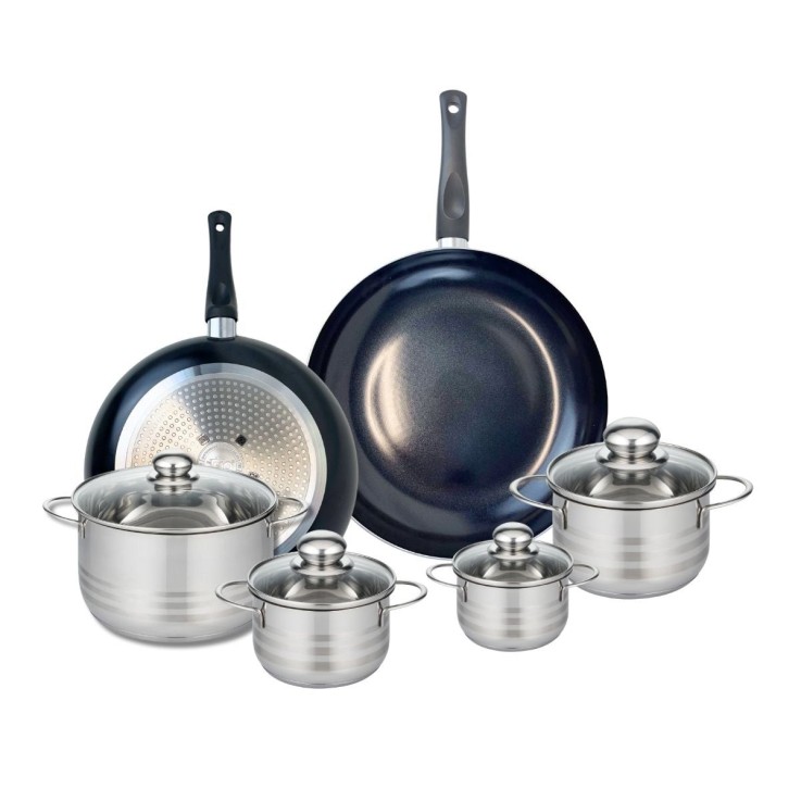 Batterie de cuisine Prima Brillant en aluminium et inox - 6 pièces - noir