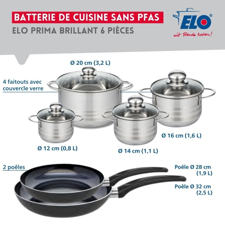 Batterie de cuisine Prima Brillant en aluminium et inox - 6 pièces - noir
