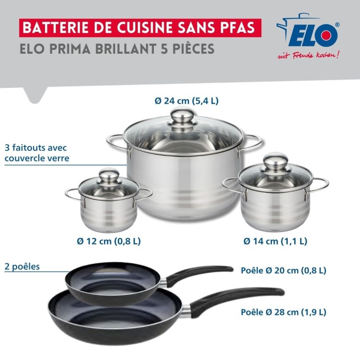 Batterie de cuisine Prima Brillant en aluminium et inox