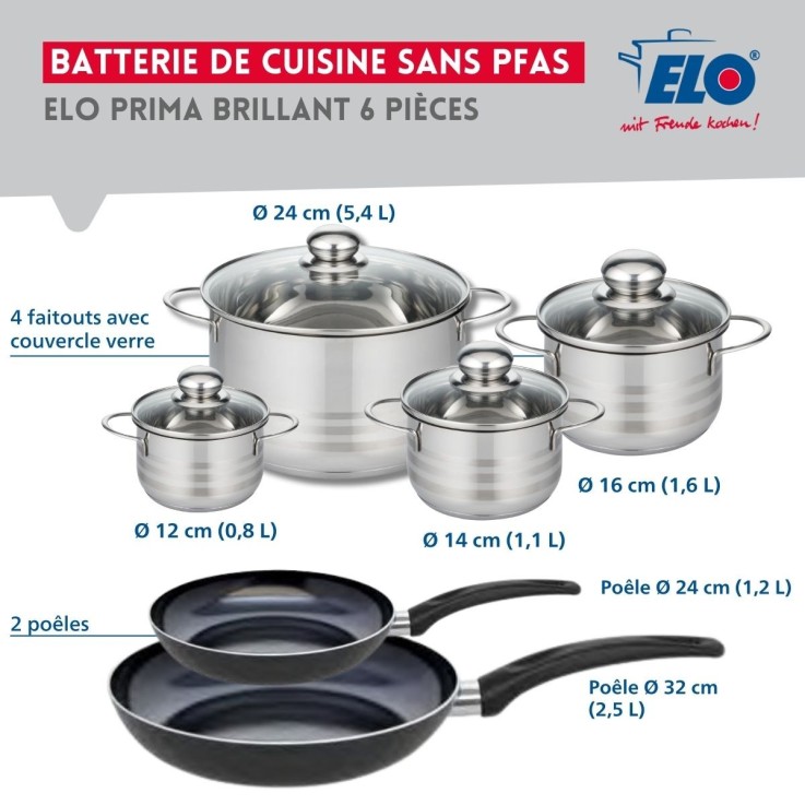 Batterie de cuisine Prima Brillant en aluminium et inox - 12 à 32 cm