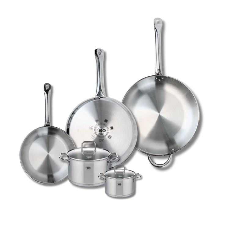 Batterie de cuisine Profi Citrin en inox - 3 poêles et 2 faitouts