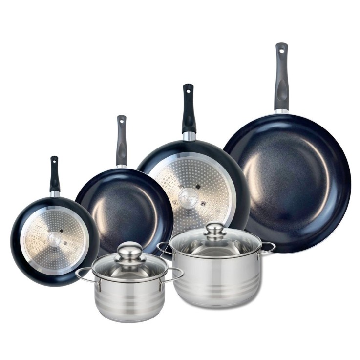 Batterie de cuisine Prima Brillant en aluminium et inox - 16 à 32 cm - noire
