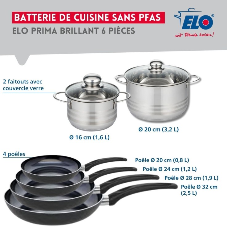 Batterie de cuisine Prima Brillant en aluminium et inox - 16 à 32 cm - noire