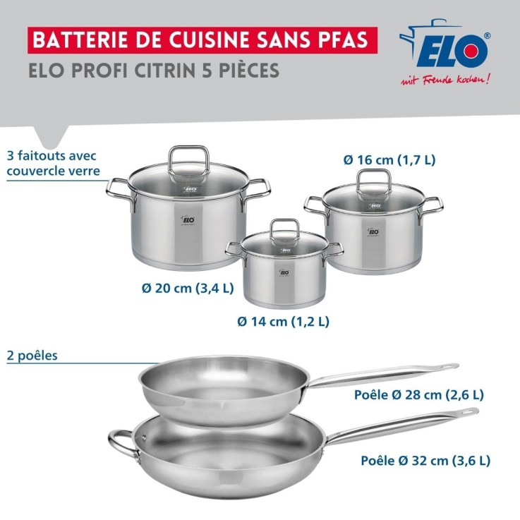 Batterie de cuisine Profi Citrin en inox - 14 à 32 cm