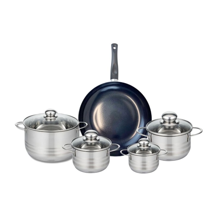 Batterie de cuisine Prima Brillant en aluminium et inox - 5 pièces - noire